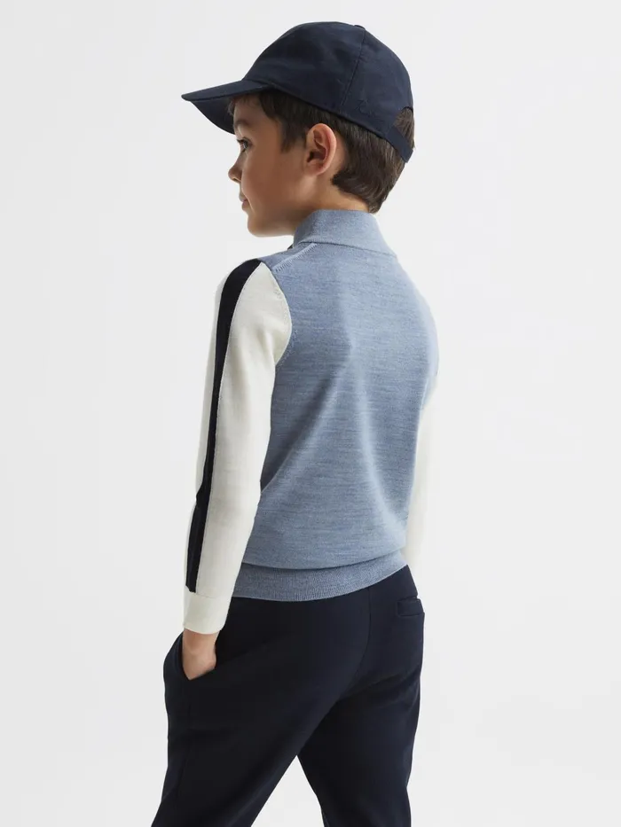 Reiss Knitwear Leo Wool Colourblock Zip Neck Polo Airforce Blue Melange 8211 Children