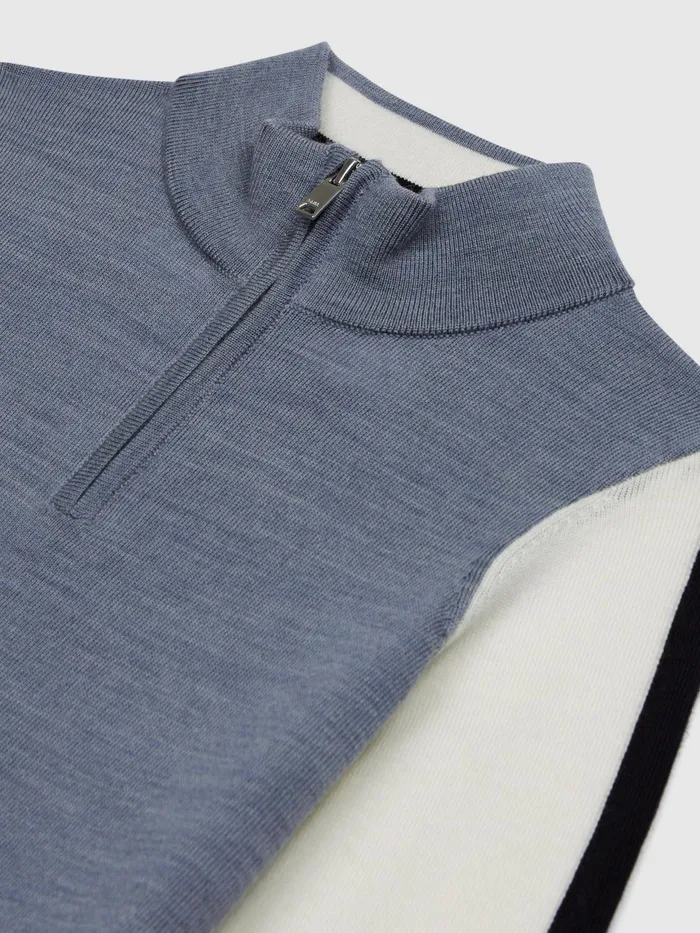 Reiss Knitwear Leo Wool Colourblock Zip Neck Polo Airforce Blue Melange 8211 Children