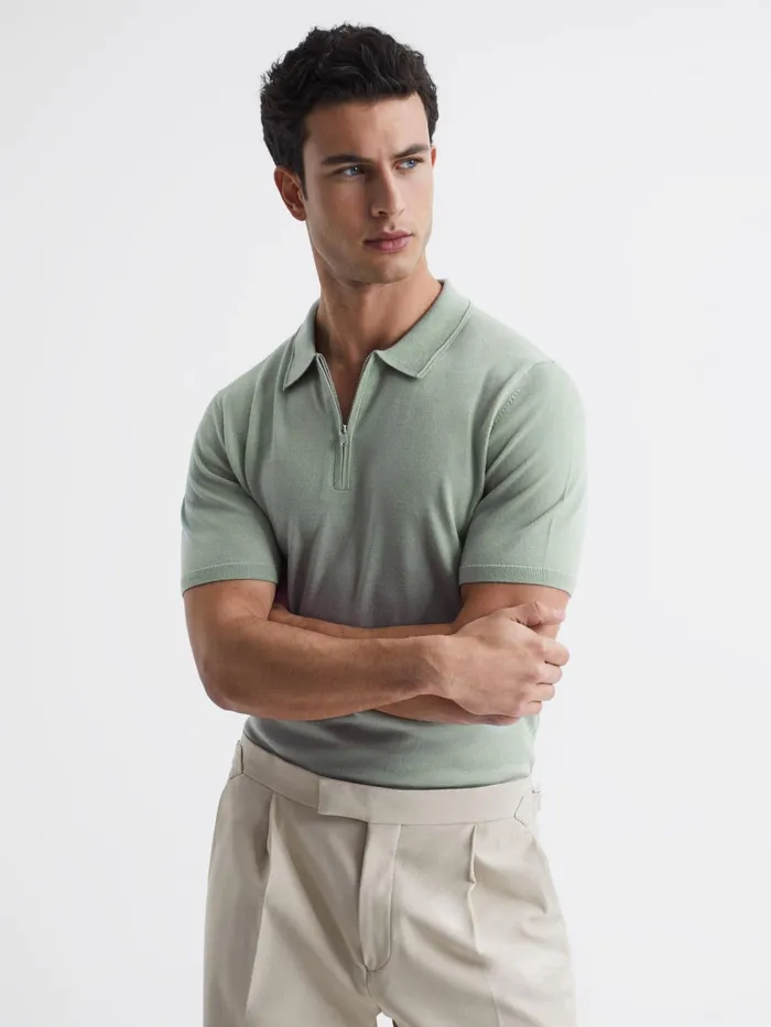 Reiss Knitwear Maxwell Merino Zip Neck Polo Apple 8211 Men
