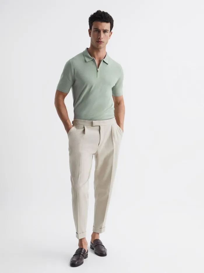 Reiss Knitwear Maxwell Merino Zip Neck Polo Apple 8211 Men