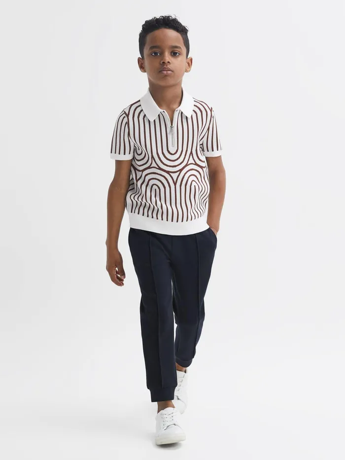 Reiss Knitwear Maycross HalfZip Striped Polo TShirt Whitebrown 8211 Children