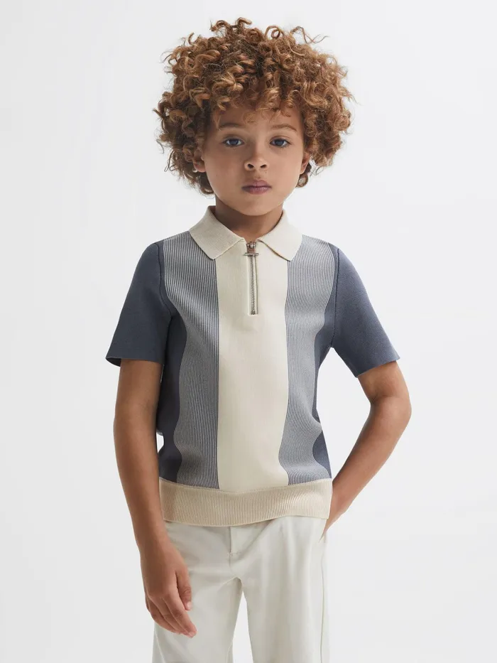 Reiss Knitwear Milton HalfZip Striped Polo TShirt Airforce Blueecru 8211 Children Reiss Knitwear Milton HalfZip Striped Polo TShirt Airforce Blueecru 8211 Children