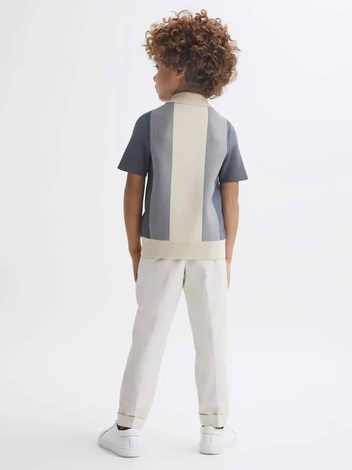 Reiss Knitwear Milton HalfZip Striped Polo TShirt Airforce Blueecru 8211 Children