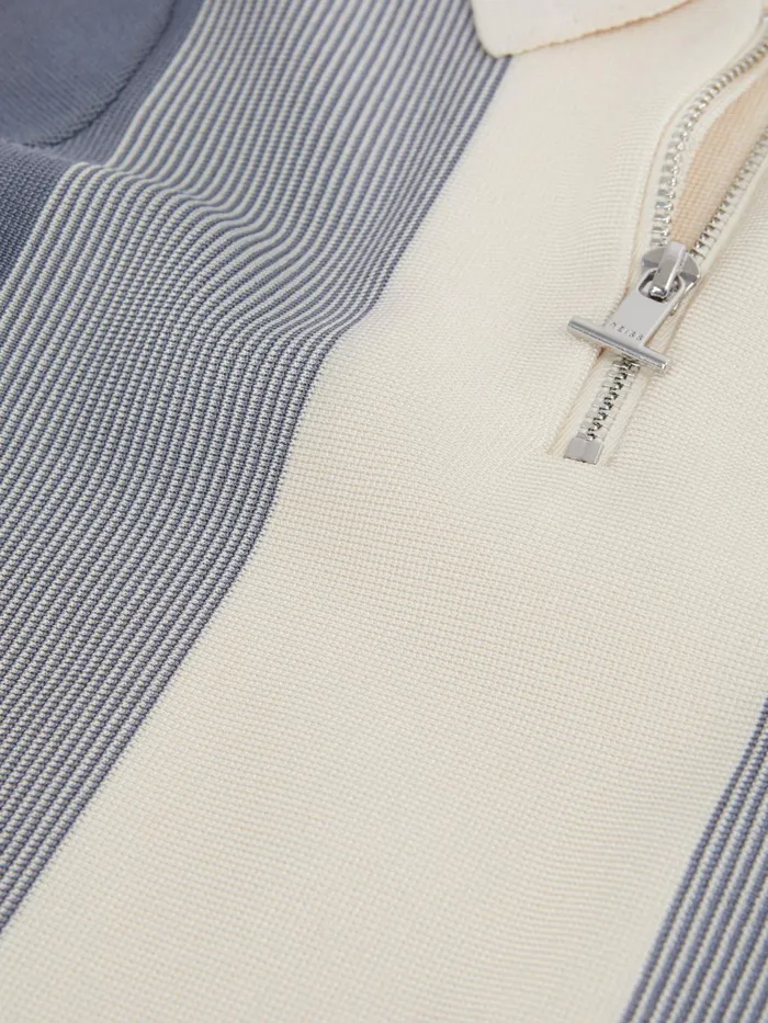 Reiss Knitwear Milton HalfZip Striped Polo TShirt Airforce Blueecru 8211 Children