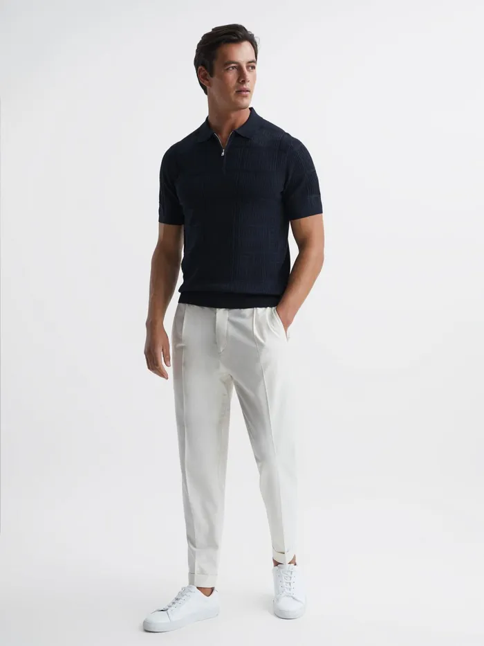 Reiss Knitwear Mosaic Half Zip Textured Polo Shirt Airforce Blue 8211 Men