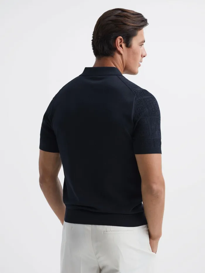 Reiss Knitwear Mosaic Half Zip Textured Polo Shirt Airforce Blue 8211 Men