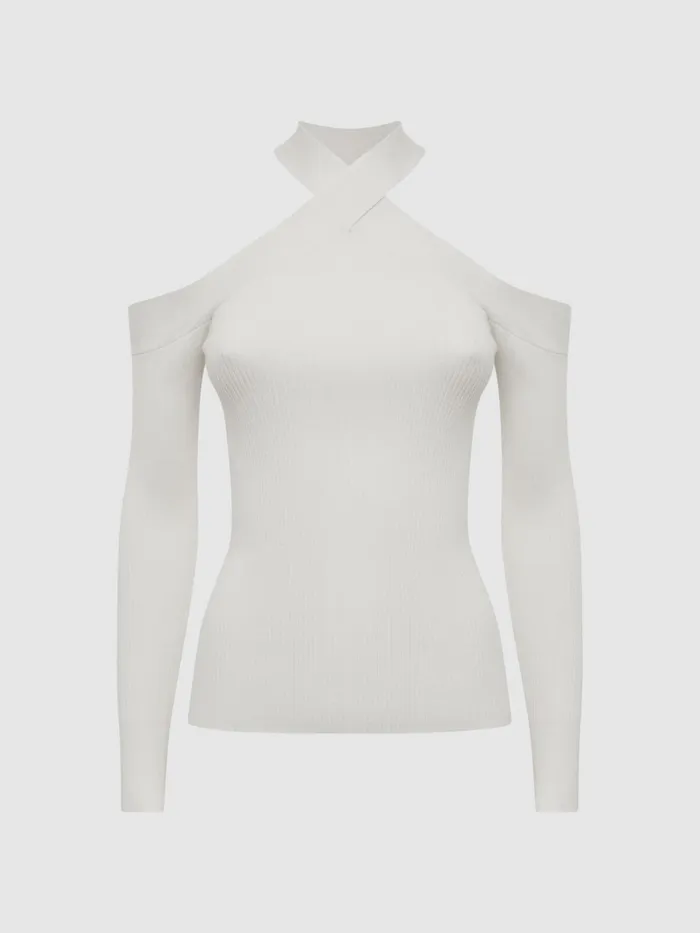 Reiss Knitwear Pamilla Ribbed Halter Neck Top Cream 8211 Women