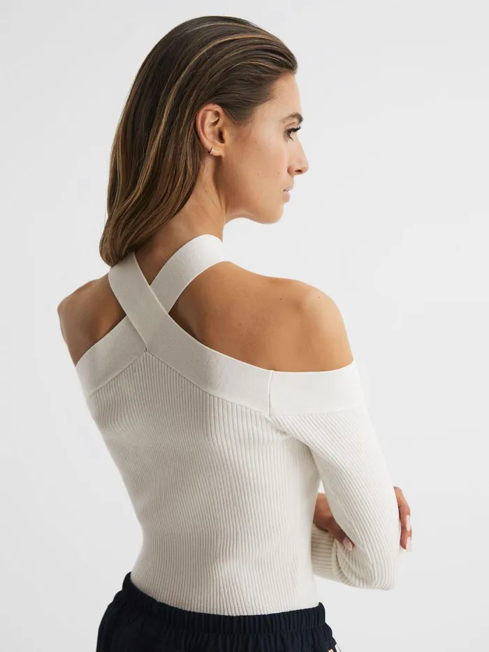 Reiss Knitwear Pamilla Ribbed Halter Neck Top Cream 8211 Women