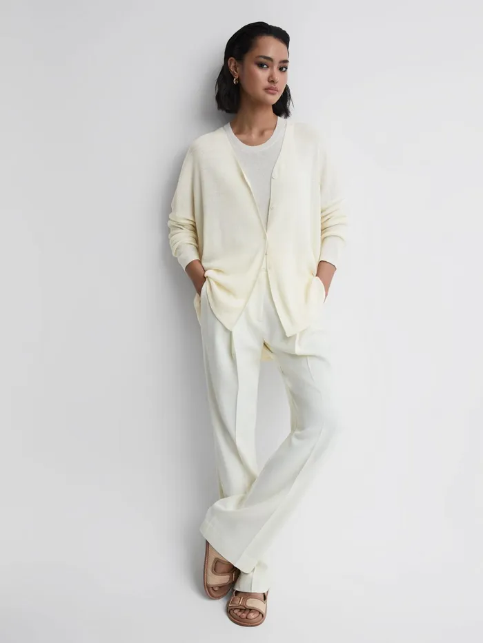 Reiss Knitwear Penny Linen Wool Cardigan Cream 8211 Women