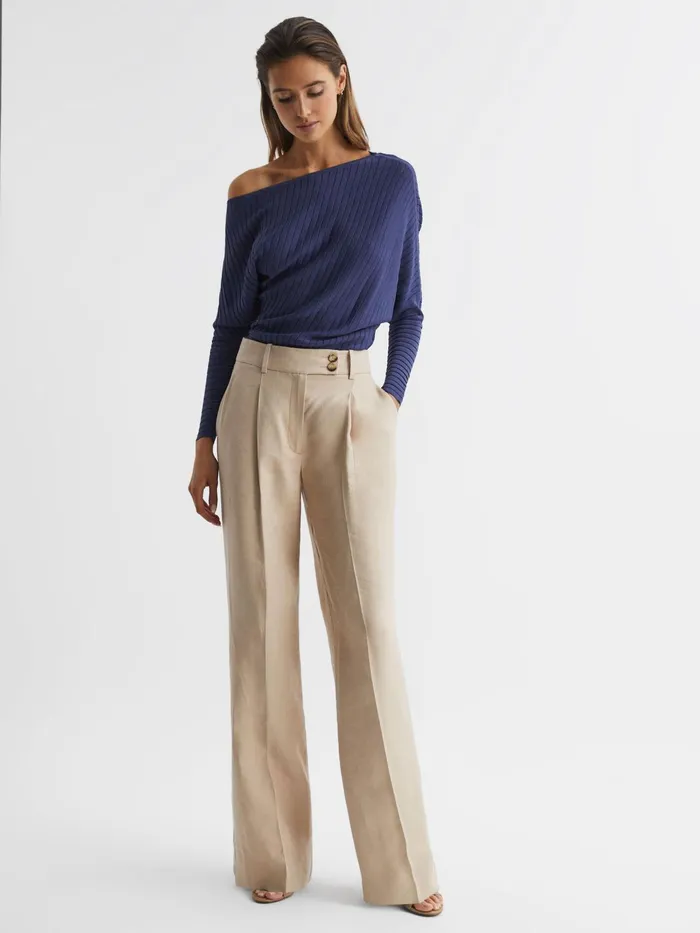 Reiss Knitwear Sage OffTheShoulder Sheer Detail Jumper Navy 8211 Women