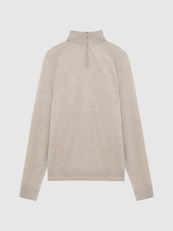 Reiss Knitwear Sierra Merino Silk Slim Fit Zip Neck Jumper Oatmeal 8211 Men