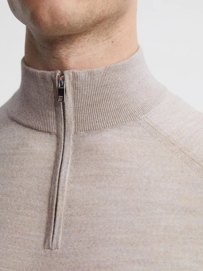 Reiss Knitwear Sierra Merino Silk Slim Fit Zip Neck Jumper Oatmeal 8211 Men