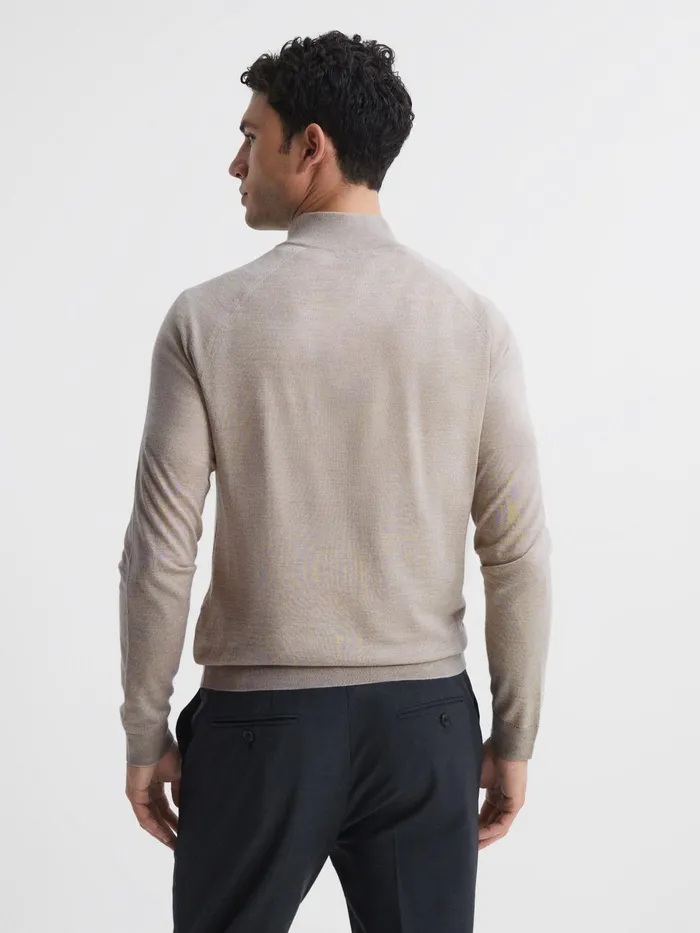Reiss Knitwear Sierra Merino Silk Slim Fit Zip Neck Jumper Oatmeal 8211 Men