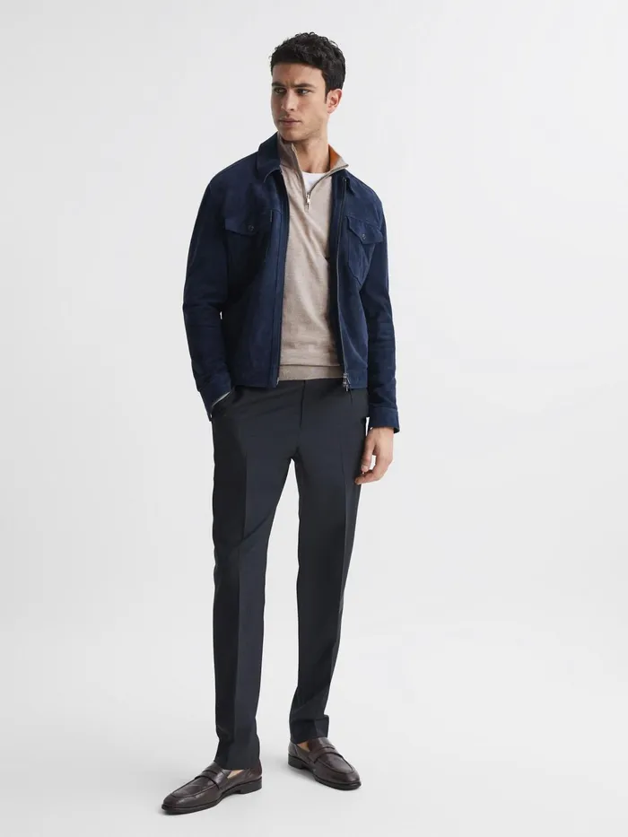 Reiss Knitwear Sierra Merino Silk Slim Fit Zip Neck Jumper Oatmeal 8211 Men