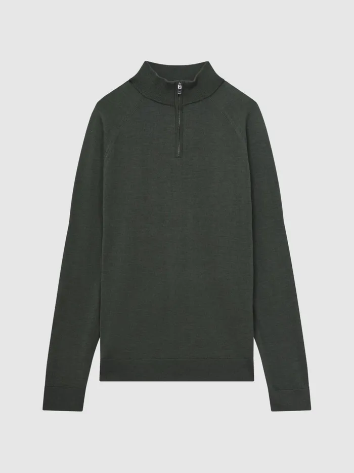 Reiss Knitwear Sierra Merino Silk Slim Fit Zip Neck Jumper Sage 8211 Men