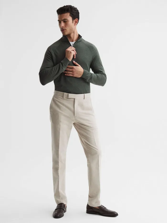 Reiss Knitwear Sierra Merino Silk Slim Fit Zip Neck Jumper Sage 8211 Men