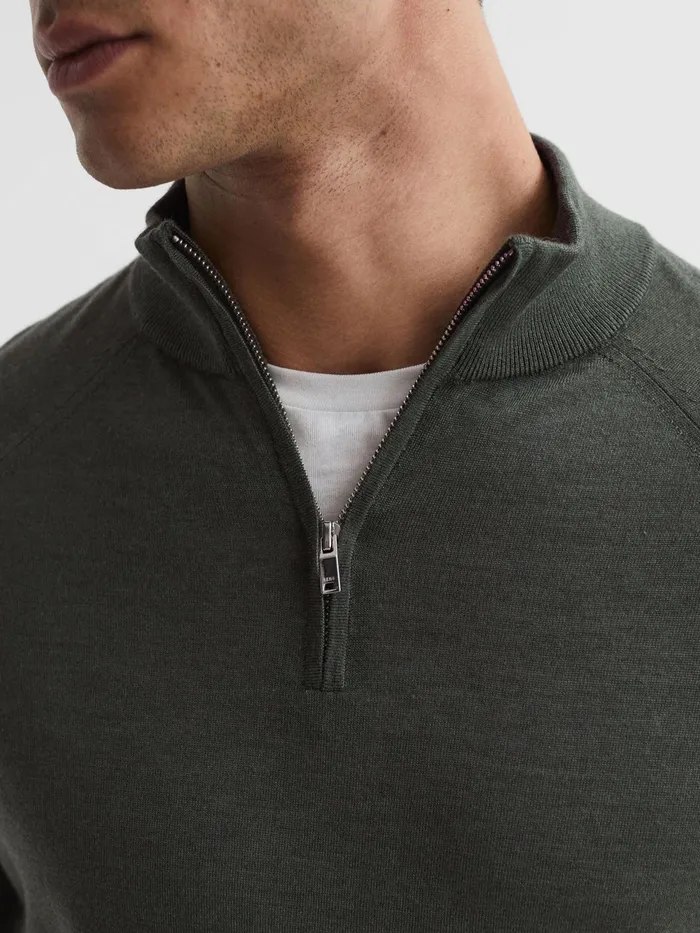 Reiss Knitwear Sierra Merino Silk Slim Fit Zip Neck Jumper Sage 8211 Men