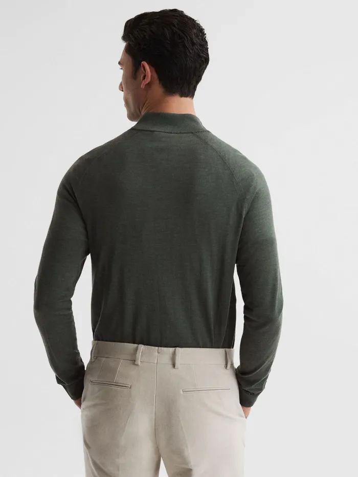 Reiss Knitwear Sierra Merino Silk Slim Fit Zip Neck Jumper Sage 8211 Men