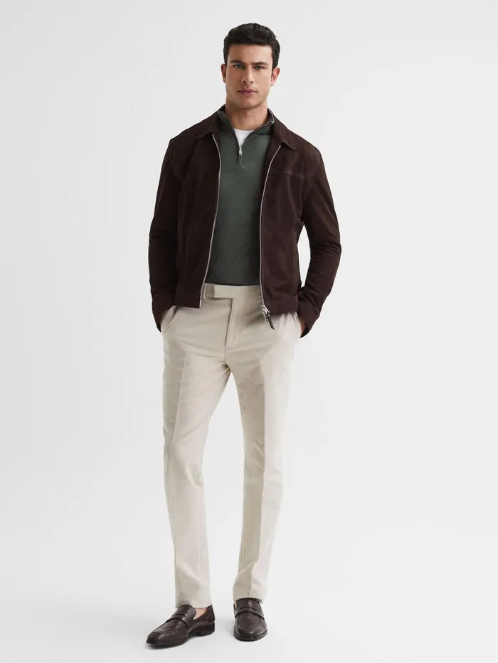 Reiss Knitwear Sierra Merino Silk Slim Fit Zip Neck Jumper Sage 8211 Men