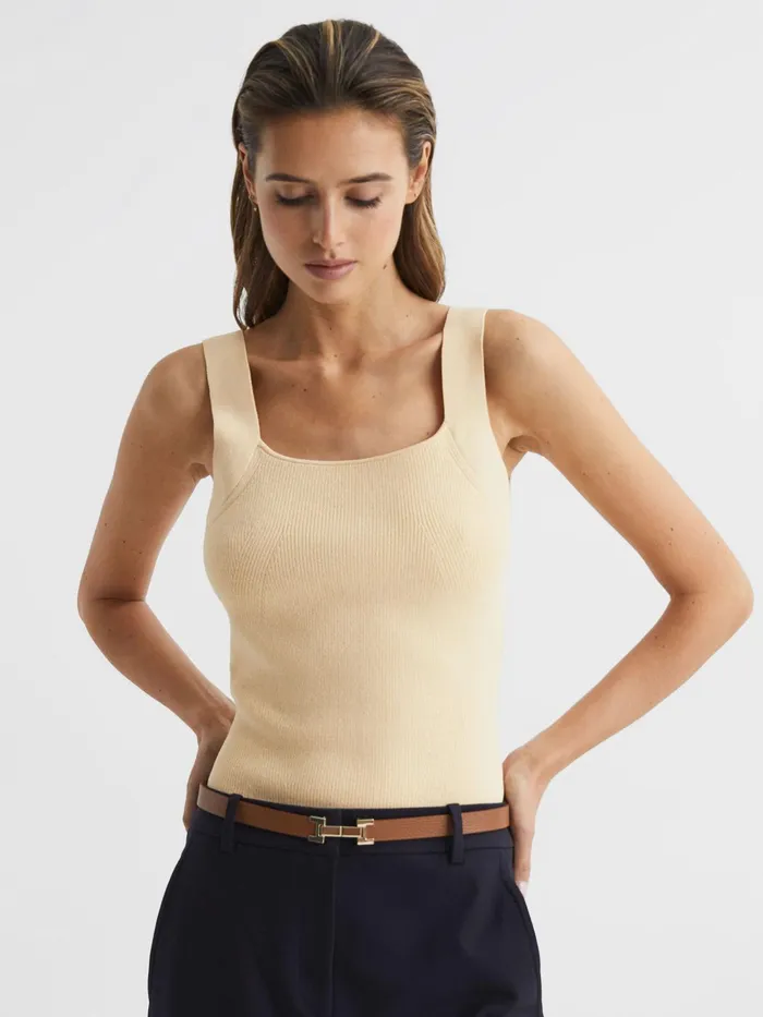 Reiss Knitwear Tamara Square Neck Ribbed Vest Lemon 8211 Women