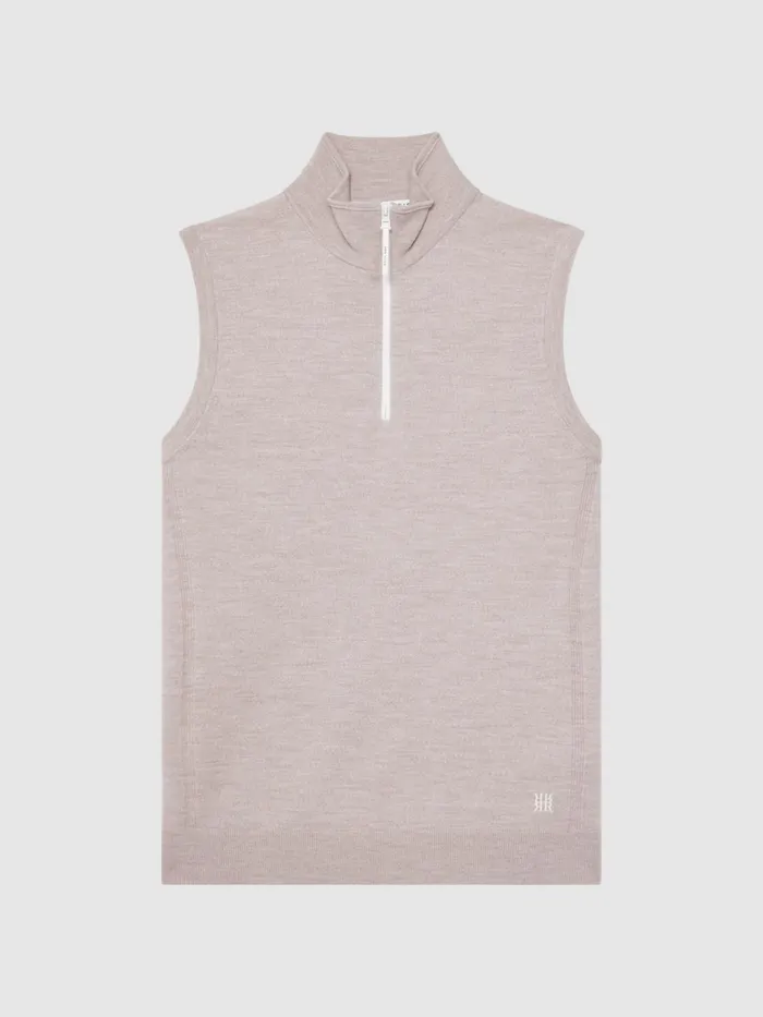 Reiss Knitwear Wedge Golf Merino Sleeveless HalfZip Jumper Stone Melange 8211 Men