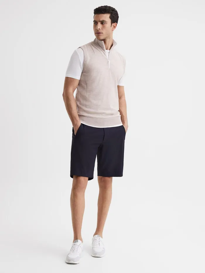 Reiss Knitwear Wedge Golf Merino Sleeveless HalfZip Jumper Stone Melange 8211 Men