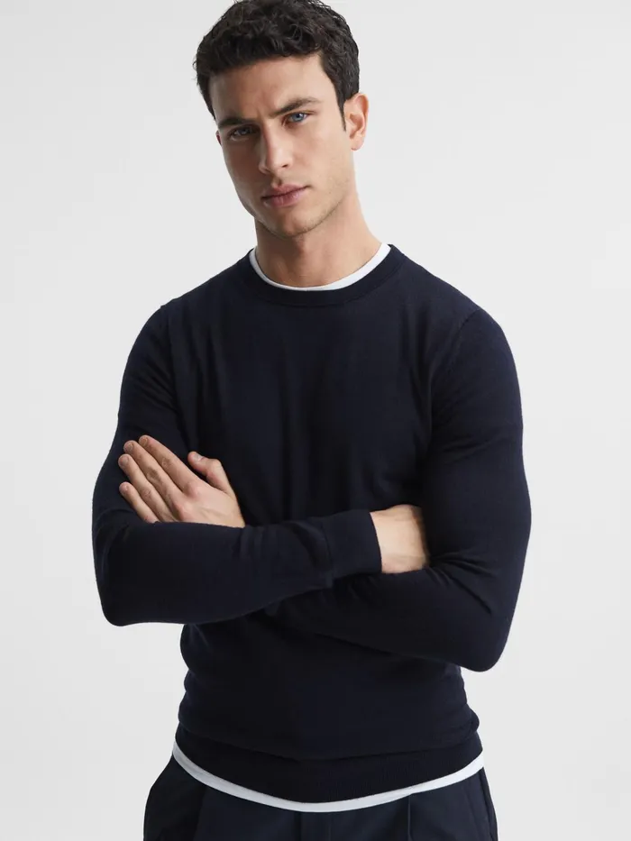 Reiss Knitwear Wessex Merino Wool Jumper Navy 8211 Men