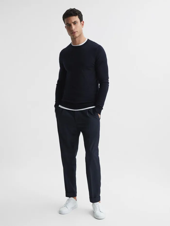 Reiss Knitwear Wessex Merino Wool Jumper Navy 8211 Men