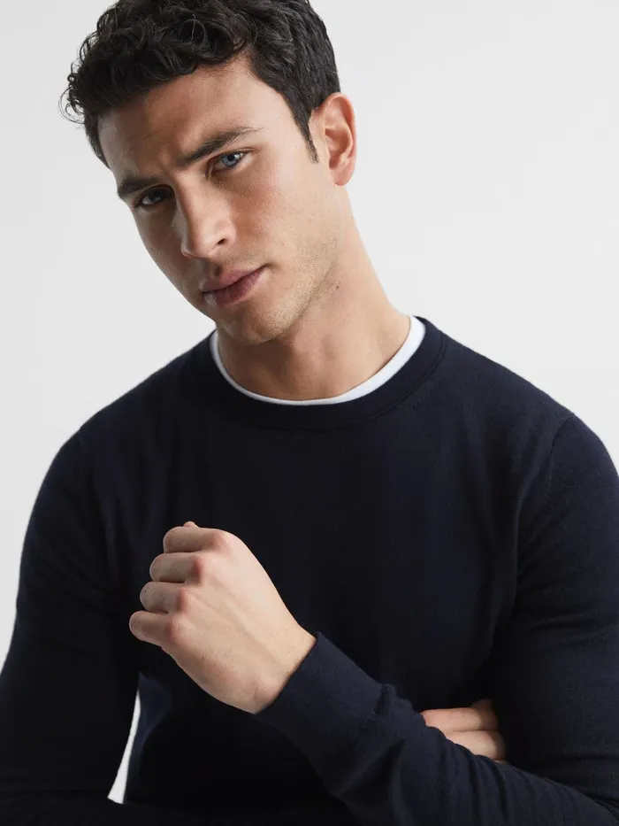Reiss Knitwear Wessex Merino Wool Jumper Navy 8211 Men