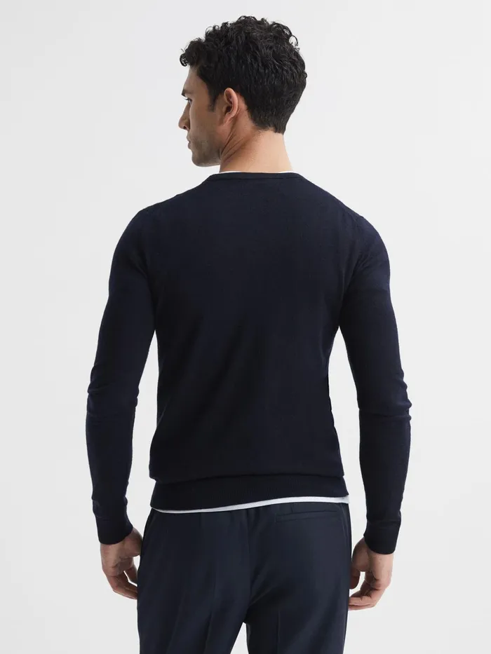 Reiss Knitwear Wessex Merino Wool Jumper Navy 8211 Men