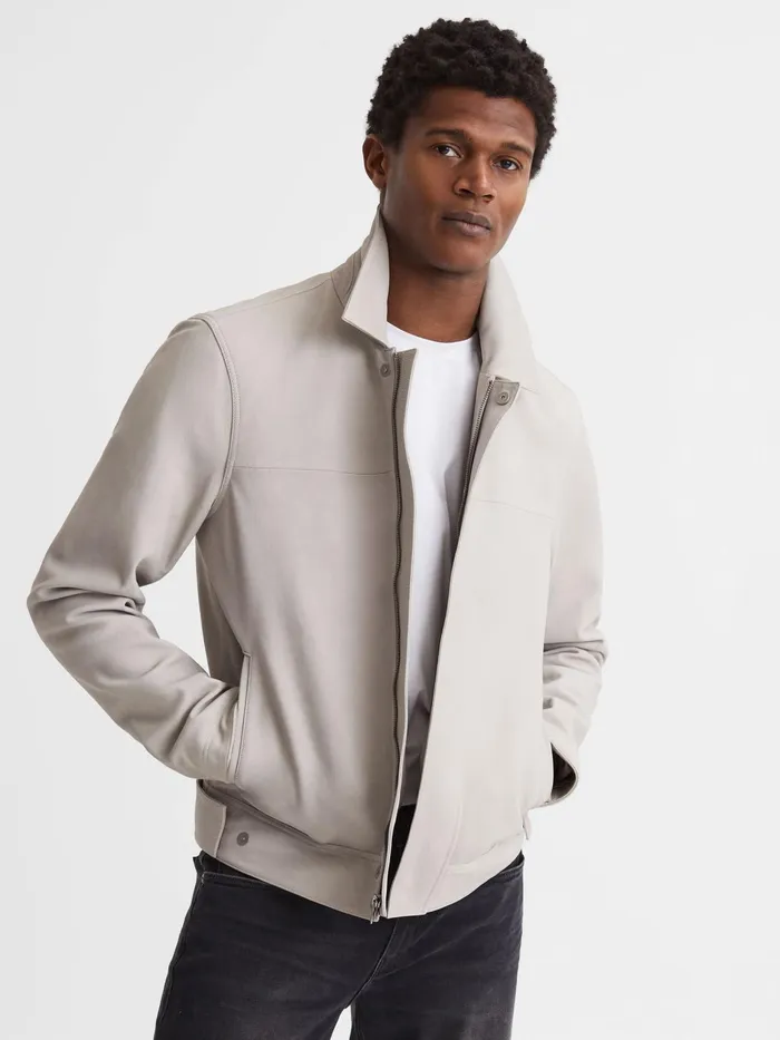 Reiss Leather Jackets Arroyo Paige Leather Jacket Oyster 8211 Men