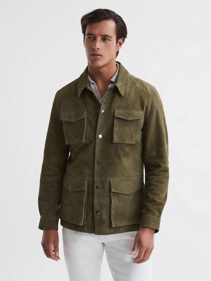 Reiss Leather Jackets Mays Suede Long Sleeve Four Pocket Jacket Sage 8211 Men Reiss Leather Jackets Mays Suede Long Sleeve Four Pocket Jacket Sage 8211 Men