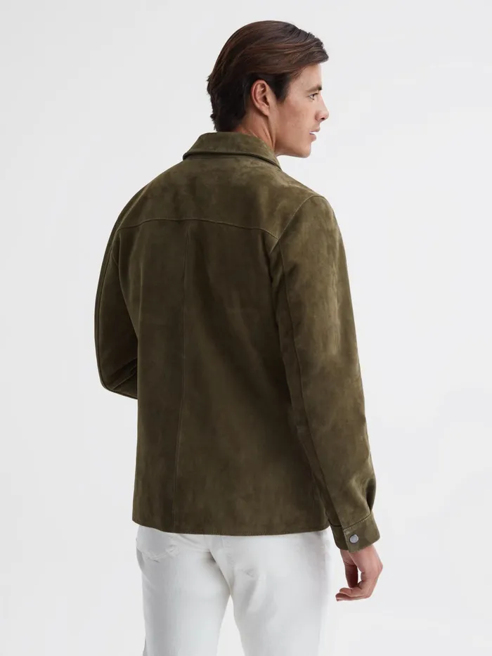 Reiss Leather Jackets Mays Suede Long Sleeve Four Pocket Jacket Sage 8211 Men