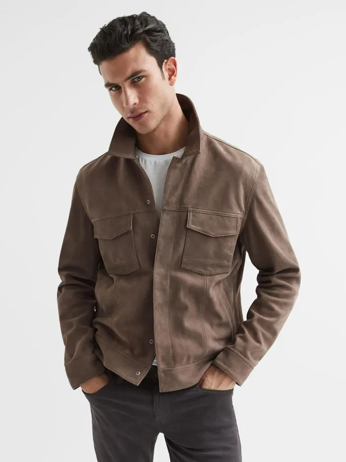 Reiss Leather Jackets Pedro Paige Suede Long Sleeve Twin Pocket Jacket Espresso Bean 8211 Men Reiss Leather Jackets Pedro Paige Suede Long Sleeve Twin Pocket Jacket Espresso Bean 8211 Men