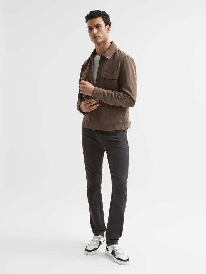 Reiss Leather Jackets Pedro Paige Suede Long Sleeve Twin Pocket Jacket Espresso Bean 8211 Men