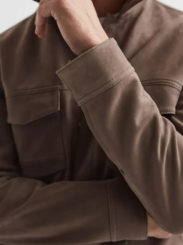 Reiss Leather Jackets Pedro Paige Suede Long Sleeve Twin Pocket Jacket Espresso Bean 8211 Men