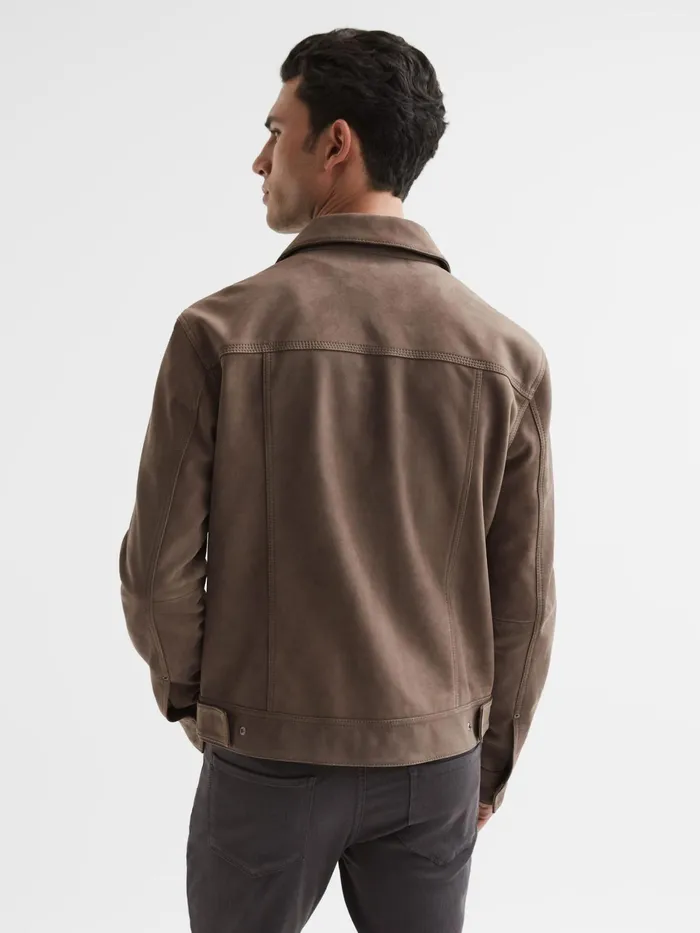 Reiss Leather Jackets Pedro Paige Suede Long Sleeve Twin Pocket Jacket Espresso Bean 8211 Men