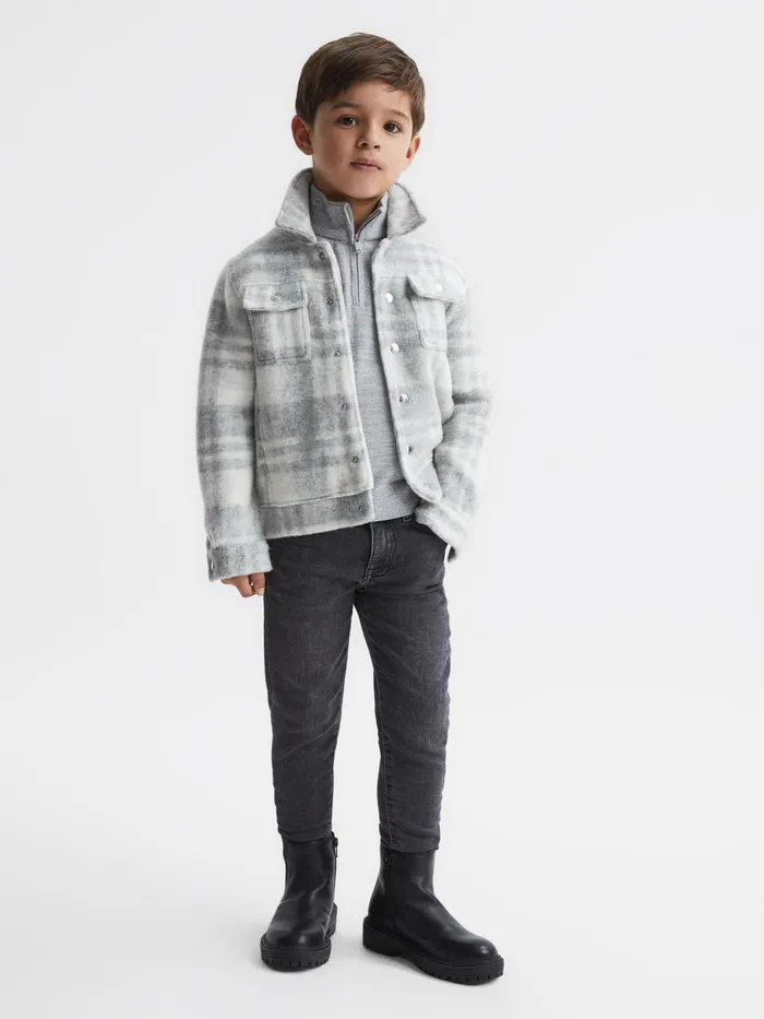 Reiss Overshirts Titan Checked Overshirt Greyecru 8211 Children