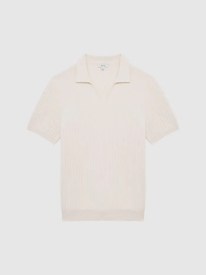 Reiss Polo Shirts Felix Slim Fit Short Sleeve Open Collar Ribbed Polo Shirt Black 8211 Men