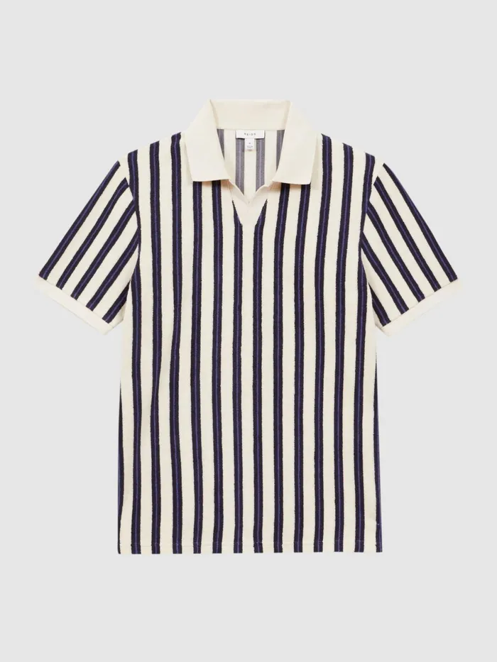 Reiss Polo Shirts Kudeta Towelling Open Collar Polo Shirt Blueecru 8211 Men