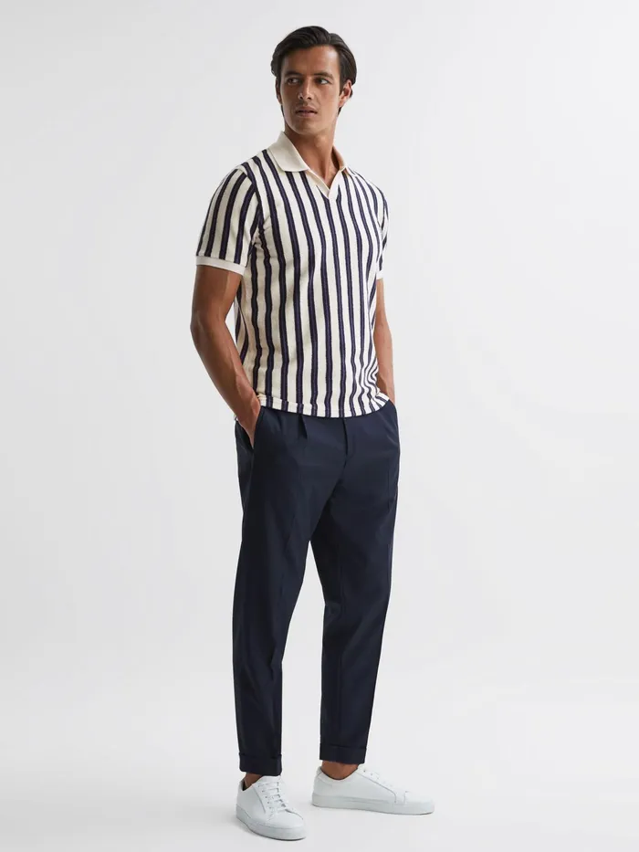 Reiss Polo Shirts Kudeta Towelling Open Collar Polo Shirt Blueecru 8211 Men