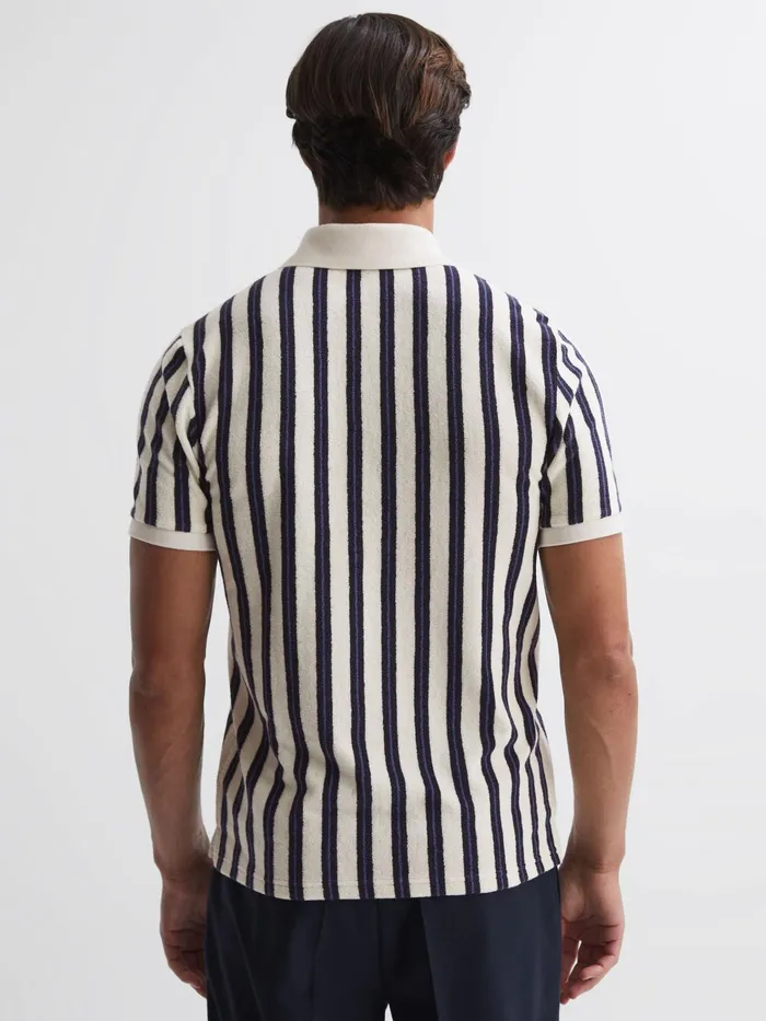 Reiss Polo Shirts Kudeta Towelling Open Collar Polo Shirt Blueecru 8211 Men