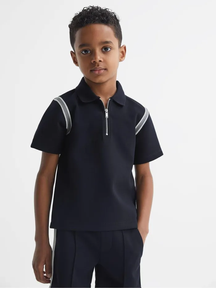Reiss Polo Shirts Monarch Half Zip Stripe Detail Polo Shirt Navy 8211 Children Reiss Polo Shirts Monarch Half Zip Stripe Detail Polo Shirt Navy 8211 Children