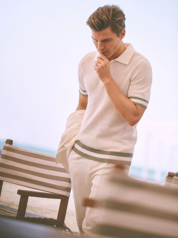 Reiss Polo Shirts Quinn Reiss Ch Knitted HalfButton Polo Shirt Whitesage 8211 Men