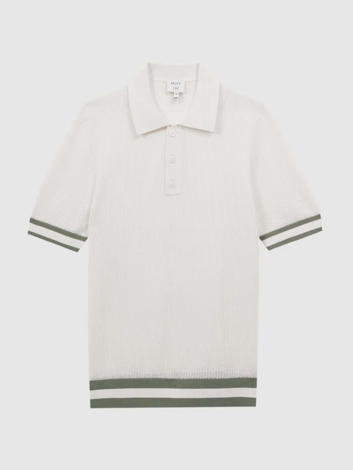 Reiss Polo Shirts Quinn Reiss Ch Knitted HalfButton Polo Shirt Whitesage 8211 Men
