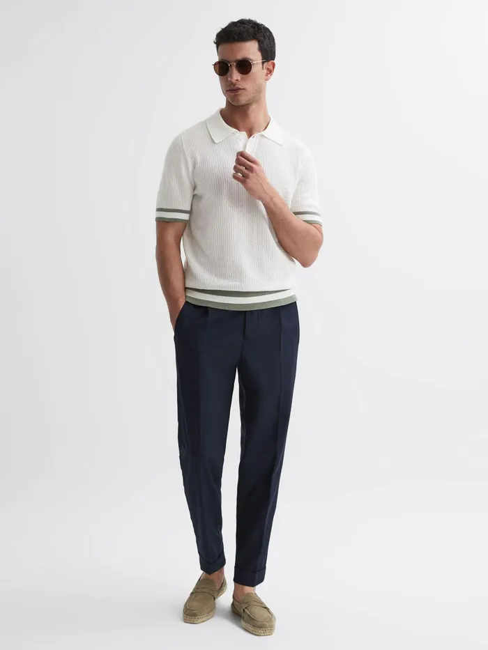 Reiss Polo Shirts Quinn Reiss Ch Knitted HalfButton Polo Shirt Whitesage 8211 Men
