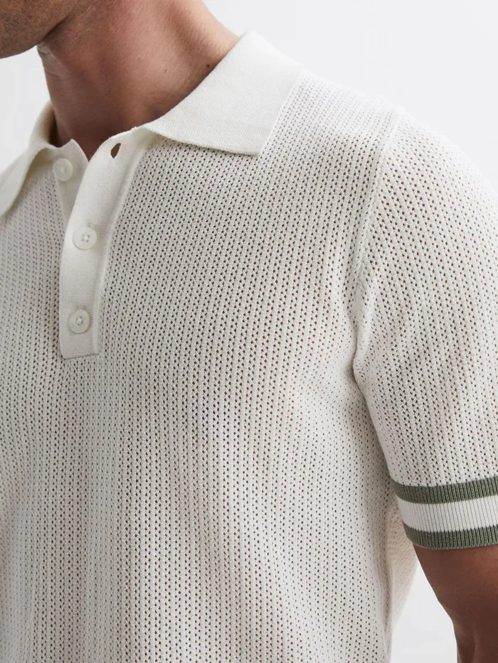 Reiss Polo Shirts Quinn Reiss Ch Knitted HalfButton Polo Shirt Whitesage 8211 Men