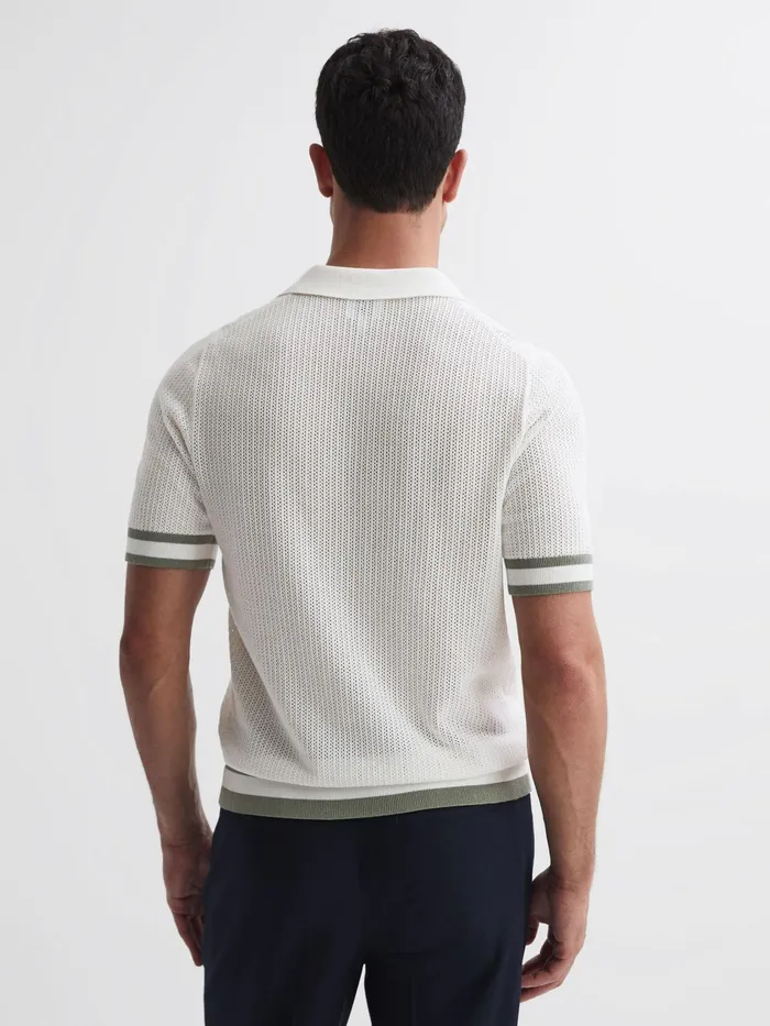 Reiss Polo Shirts Quinn Reiss Ch Knitted HalfButton Polo Shirt Whitesage 8211 Men