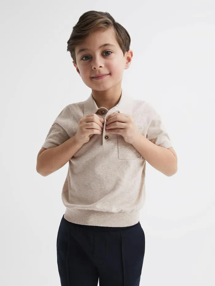 Reiss Polo Shirts Ralphy Buttoned Linen Polo Oatmeal 8211 Children