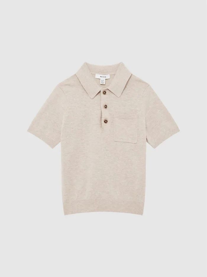 Reiss Polo Shirts Ralphy Buttoned Linen Polo Oatmeal 8211 Children